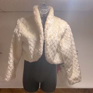 Faux White Fur Bolero Jacket White